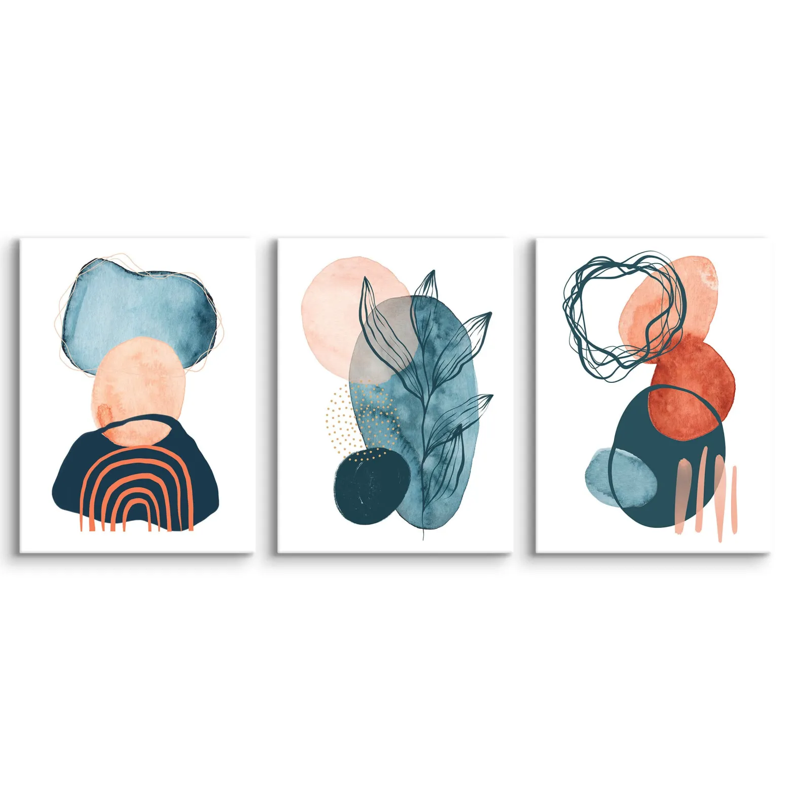 OBRAZY SET AKWARELE ABSTRAKCYJNE KSZTAŁTY BOHO 90x40cm