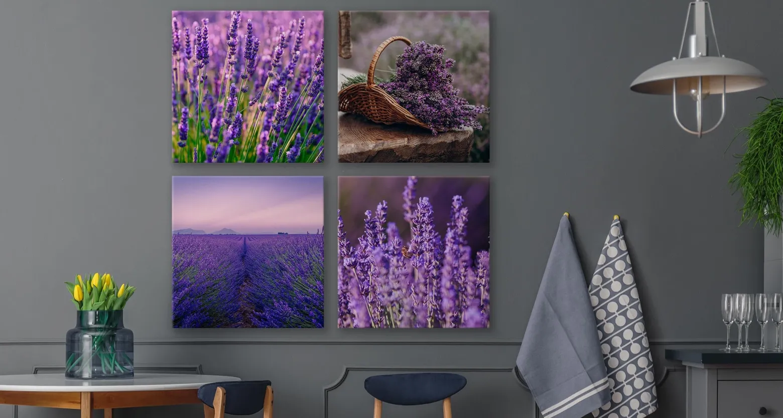 Obrazy Do Kuchni SET Kwiaty Lawendy 60x60cm