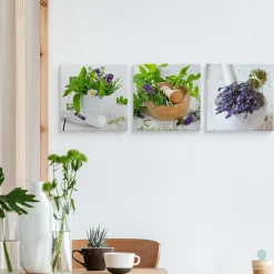 Obrazy Do Kuchni SET Świeże Zioła Z Lawendą 120x40cm