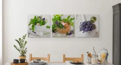 Obrazy Do Kuchni SET Świeże Zioła Z Lawendą 120x40cm