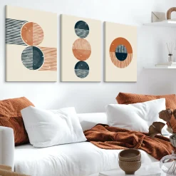 OBRAZY SET ABSTRAKCJA STYL BOHO FIGURY GEOMETRYCZNE 90x40cm