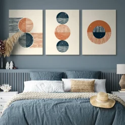 OBRAZY SET ABSTRAKCJA STYL BOHO FIGURY GEOMETRYCZNE 90x40cm