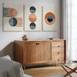 OBRAZY SET ABSTRAKCJA STYL BOHO FIGURY GEOMETRYCZNE 90x40cm
