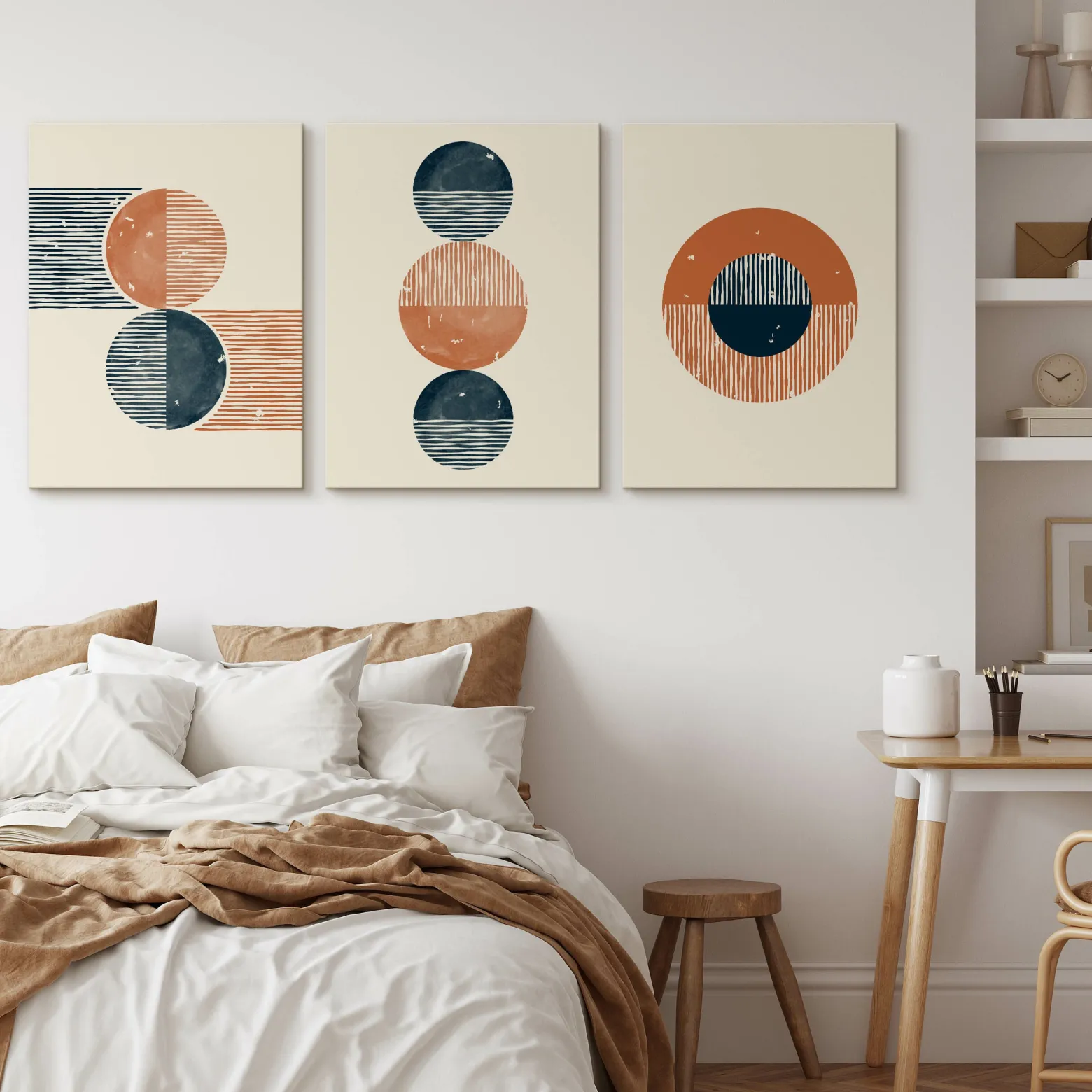 OBRAZY SET ABSTRAKCJA STYL BOHO FIGURY GEOMETRYCZNE 90x40cm