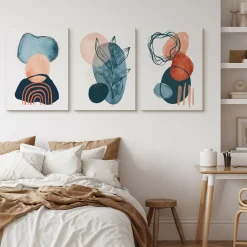 OBRAZY SET AKWARELE ABSTRAKCYJNE KSZTAŁTY BOHO 90x40cm