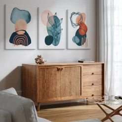 OBRAZY SET AKWARELE ABSTRAKCYJNE KSZTAŁTY BOHO 90x40cm