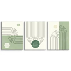 OBRAZY SET ZIELONE WZORY GEOMETRYCZNE ABSTRAKCJA 90x40cm