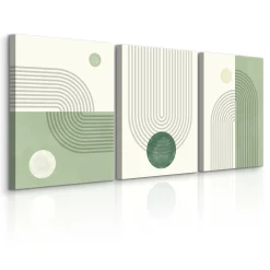 OBRAZY SET ZIELONE WZORY GEOMETRYCZNE ABSTRAKCJA 90x40cm