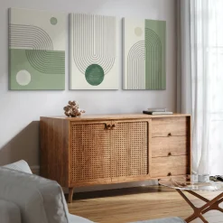 OBRAZY SET ZIELONE WZORY GEOMETRYCZNE ABSTRAKCJA 90x40cm