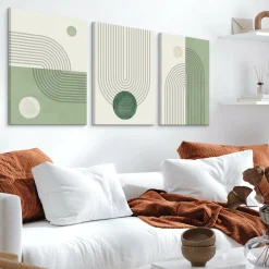 OBRAZY SET ZIELONE WZORY GEOMETRYCZNE ABSTRAKCJA 90x40cm