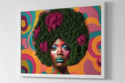 Obraz z mchem - Kobieta z afro 60x40 cm Biała Rama