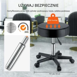 Obrotowe Krzesło z Regulacją Wysokości - Nośność 181 kg Czarne