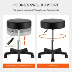Obrotowe Krzesło z Regulacją Wysokości - Nośność 181 kg Czarne