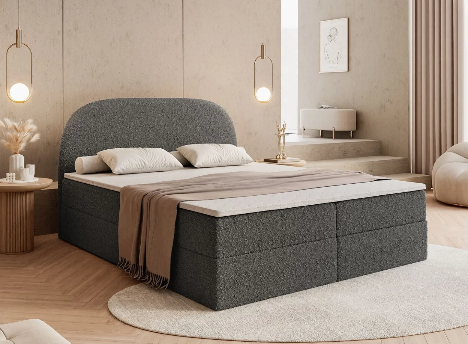 Łoże ALLURE 140x200 Ascot Graphite z topperem