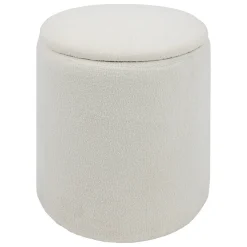 Okrągła pufa biała KAYDI boucle, Ø 35 cm