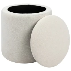 Okrągła pufa biała KAYDI boucle, Ø 35 cm