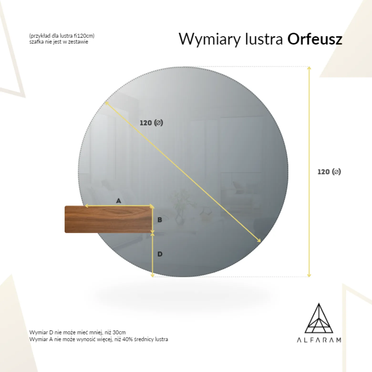 Okrągłe lustro z wycięciem na szafkę w czarnej ramie mdf - ORFEUSZ LED