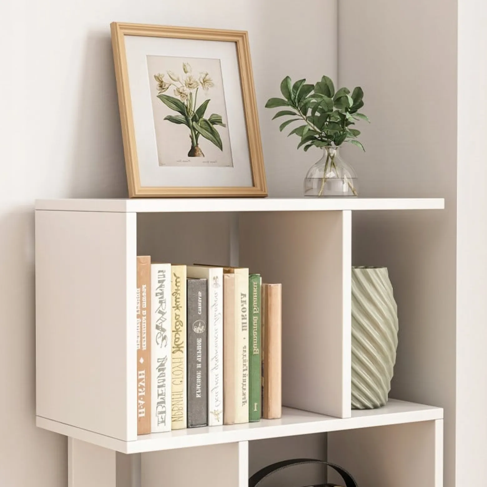 Otwarta stojąca biblioteczka biała regał z półkami nowoczesna 140 cm