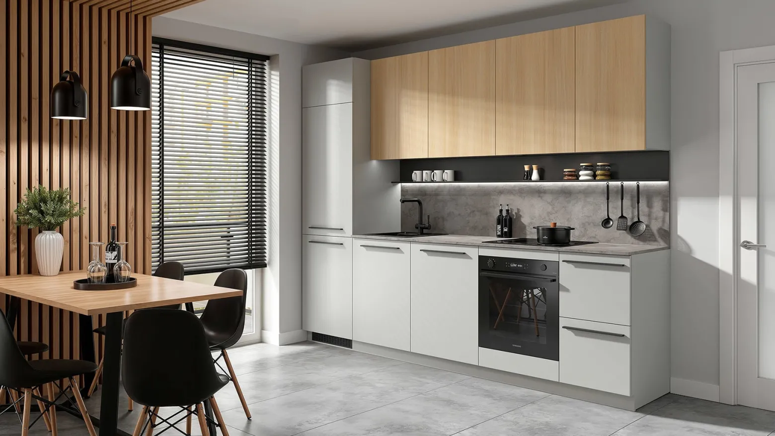 Oświetlenie LED z półką 225 cm do kuchni Milino czarna