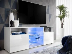 Pan Igiełka Szafka RTV LED Czarny Biały Dąb Wotan Połysk Mat Blue LEDs