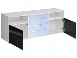 Pan Igiełka Szafka RTV LED Czarny Biały Dąb Wotan Połysk Mat Blue LEDs