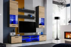 Pan Igiełka - Zestaw Mebli Komplet - Meblościanka RTV z Witrynami LED RGB