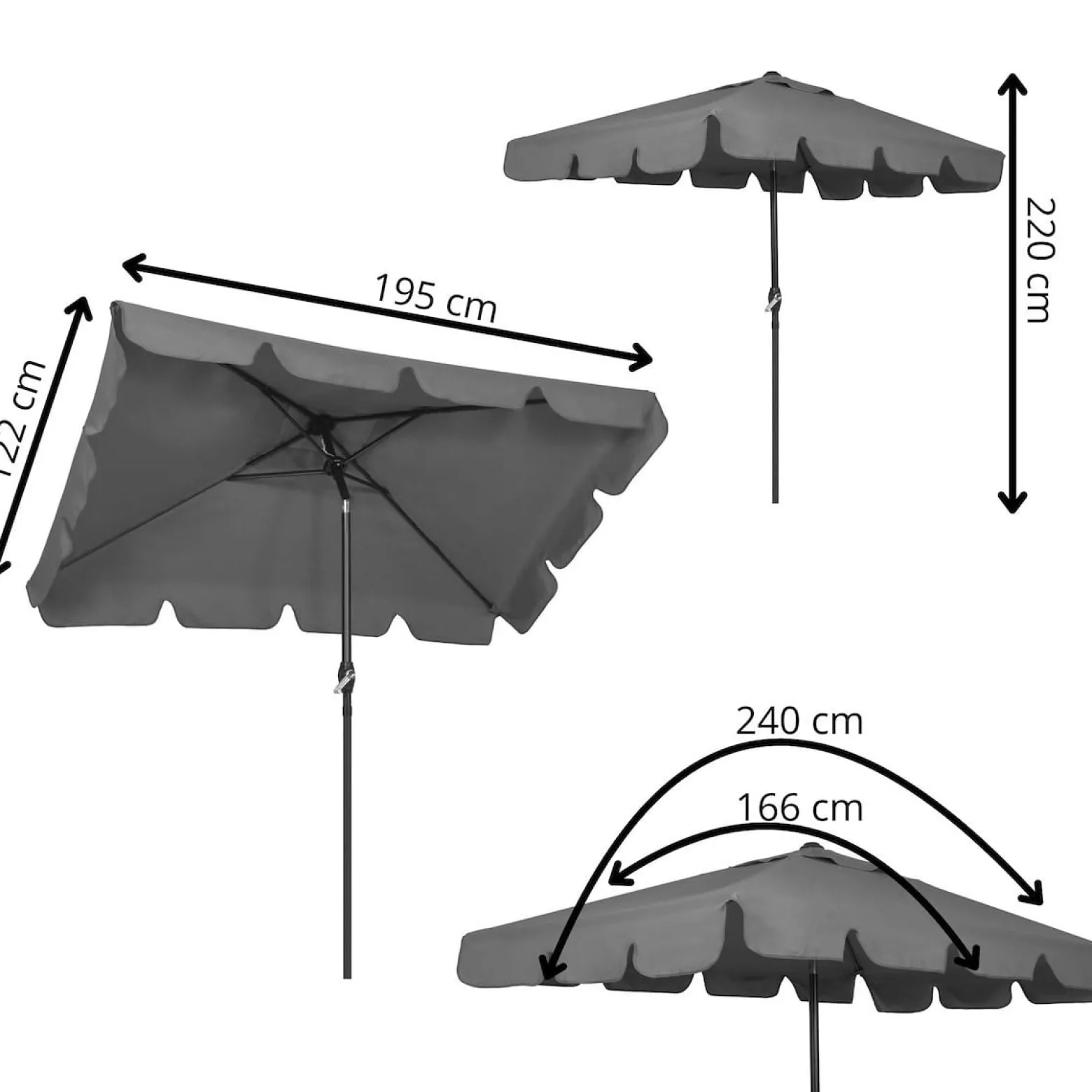 Parasol ogrodowy 240 cm składany, z korbką wodoodporny ciemnoszary
