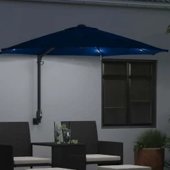 Parasol Ścienny Niebieski Wiszący Składany Tarasowy Balkonowy