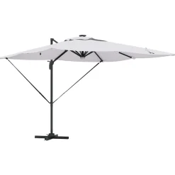 Parasol Ogrodowy Beżowy Składany z Podstawą Na Taras Ogród 286 x 284 x 270