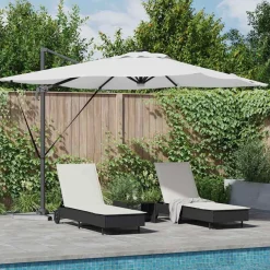Parasol Ogrodowy Beżowy Składany z Podstawą Na Taras Ogród 286 x 284 x 270