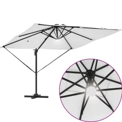 Parasol Ogrodowy Beżowy Składany z Podstawą Na Taras Ogród 286 x 284 x 270