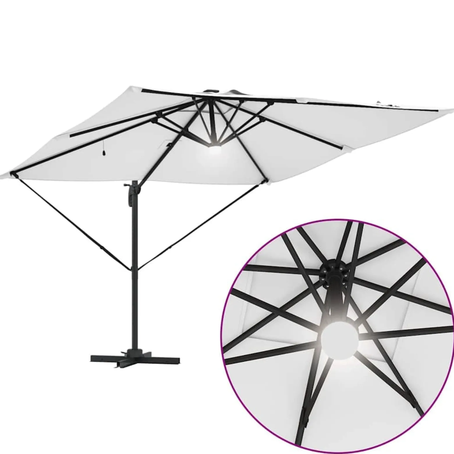 Parasol Ogrodowy Beżowy Składany z Podstawą Na Taras Ogród 286 x 284 x 270