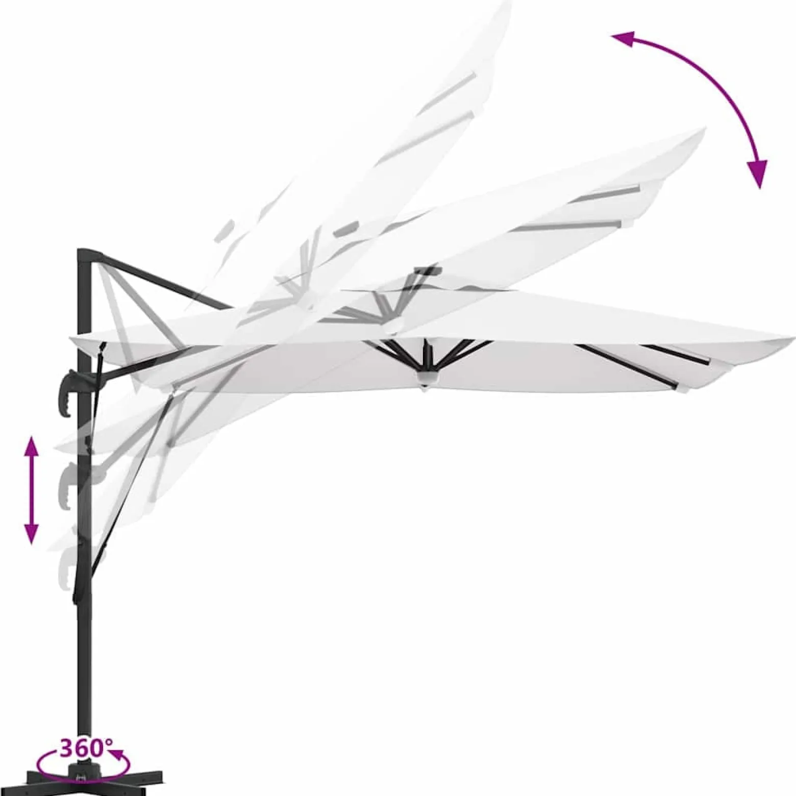 Parasol Ogrodowy Beżowy Składany z Podstawą Na Taras Ogród 286 x 284 x 270