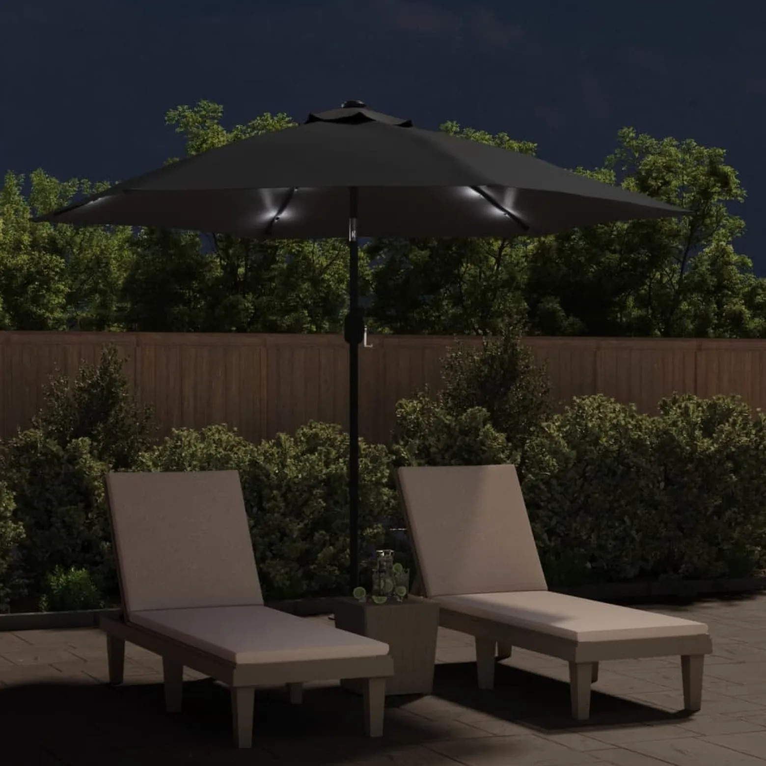 Parasol Ogrodowy Czarny Składany Na Słupku z Oświetleniem 300 cm