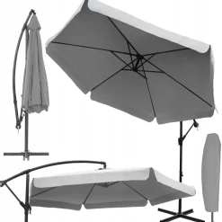 Parasol ogrodowy duży solidny składany z wysięgnikiem 350cm Dallas j. szary