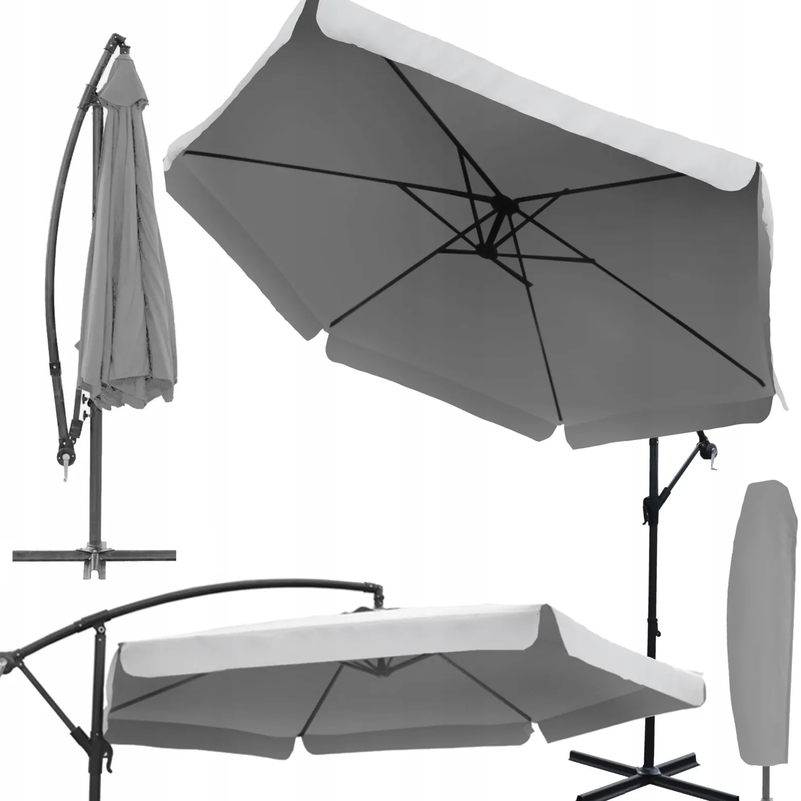 Parasol ogrodowy duży solidny składany z wysięgnikiem 350cm Dallas j. szary