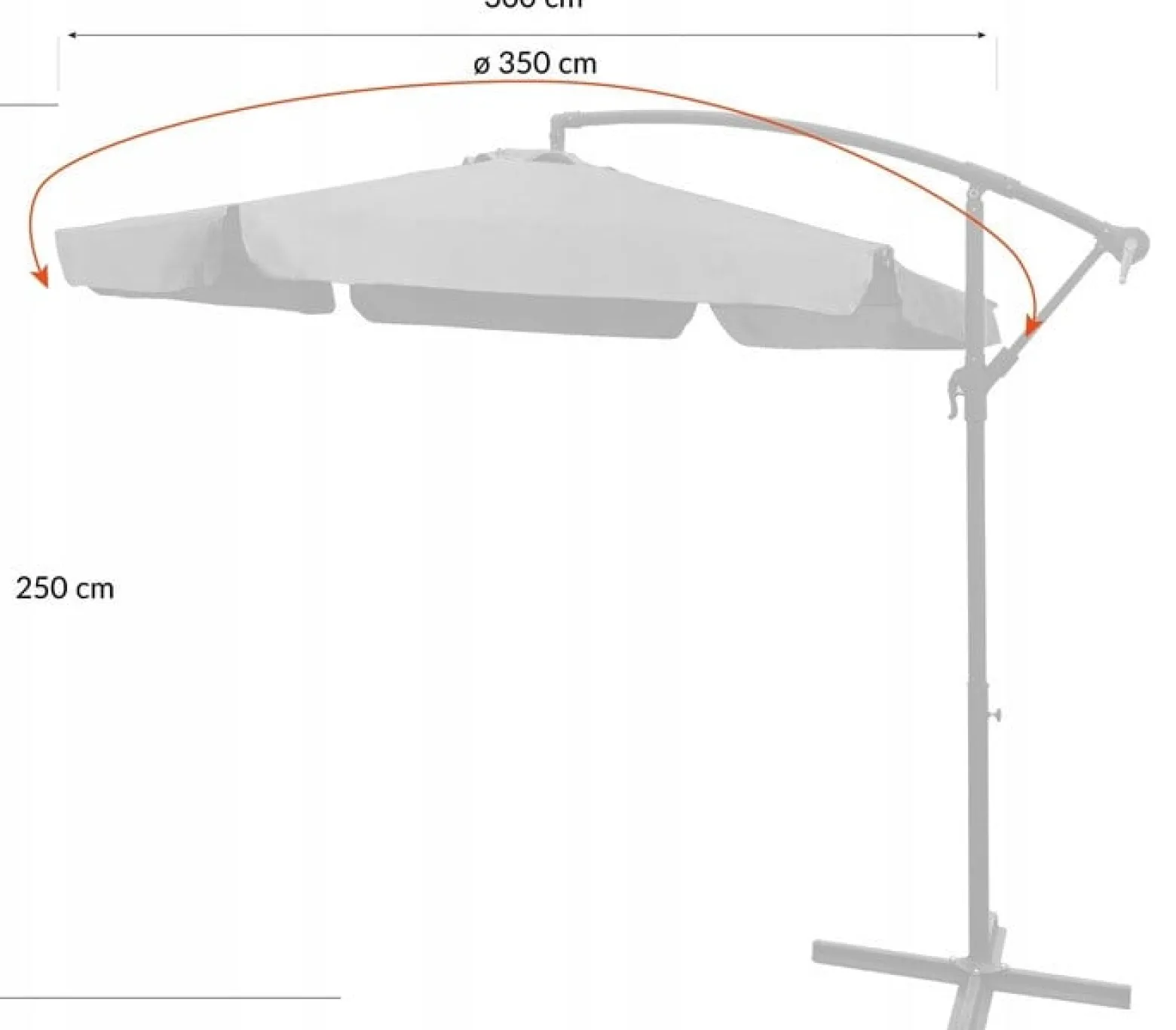 Parasol ogrodowy duży solidny składany z wysięgnikiem 350cm Dallas j. szary
