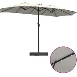 Parasol Ogrodowy Piaskowy z Podstawą Składany Na Taras Balkon Ogród