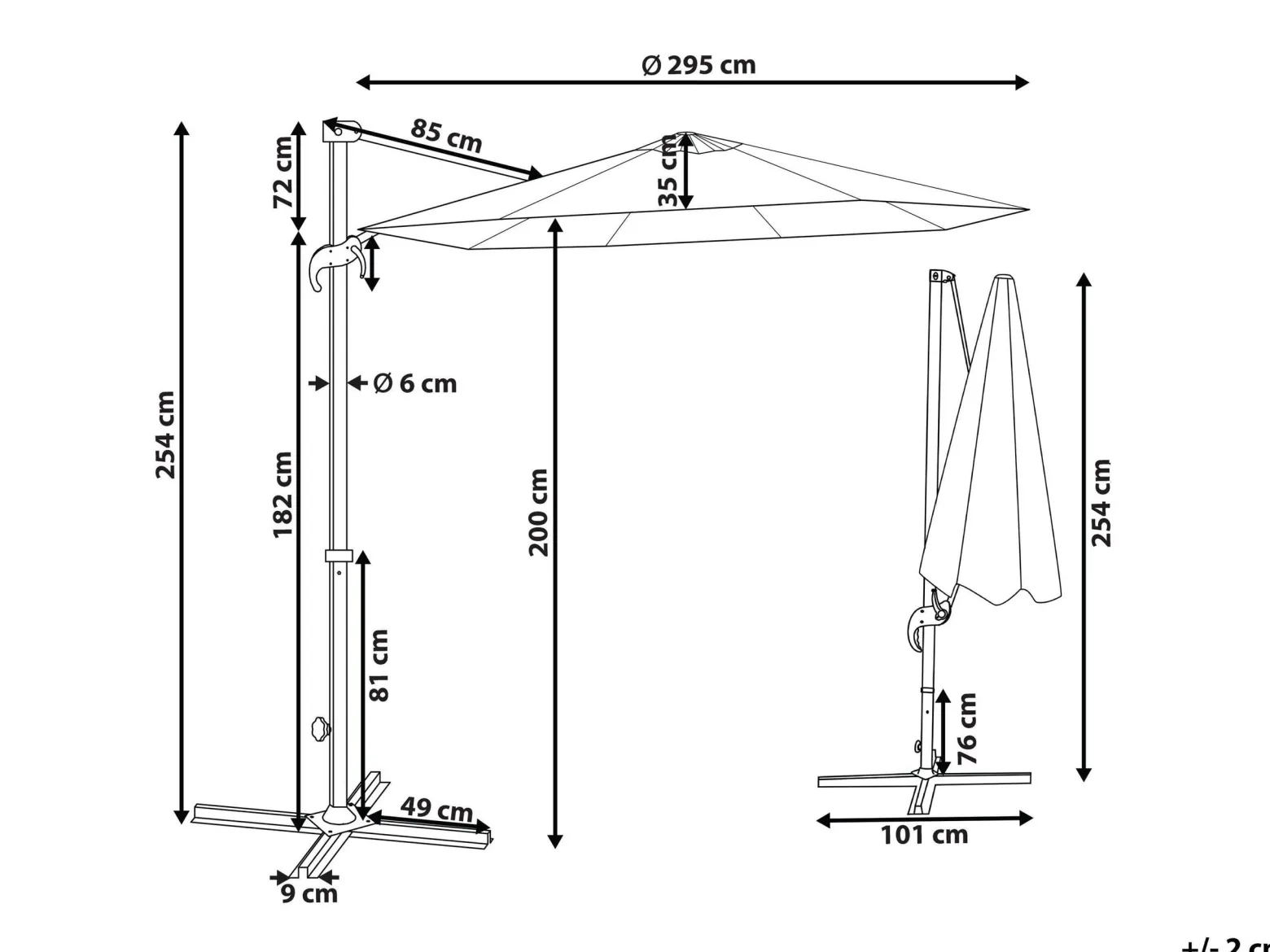 Parasol ogrodowy składany 295 cm szarobeżowy