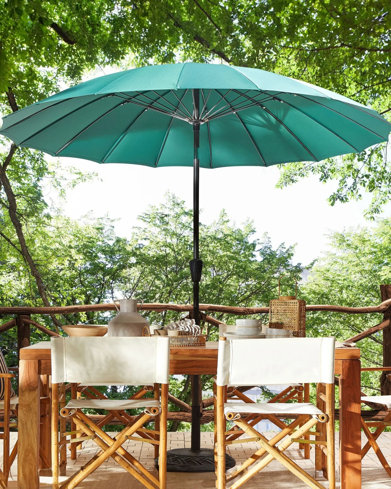 Parasol ogrodowy składany 255 cm z korbką zielony