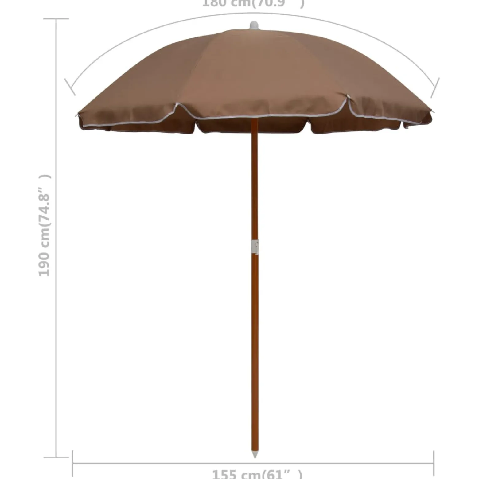 Parasol Ogrodowy Taupe Na Słupku Składany Na Taras Ogród 180 cm