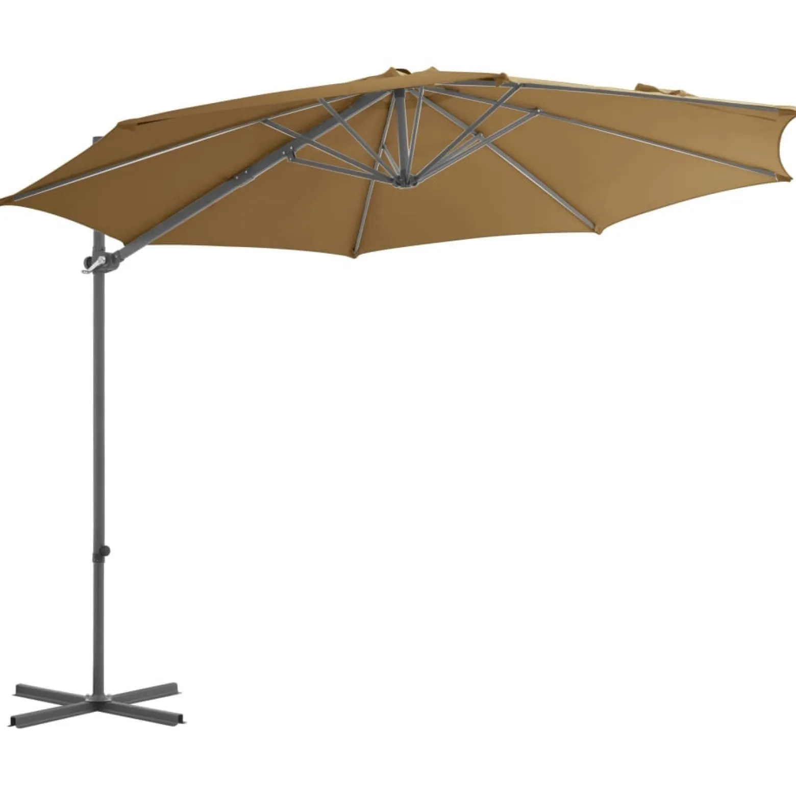Parasol Ogrodowy Taupe z Podstawą Wiszący Składany Na Taras Ogród Balkon