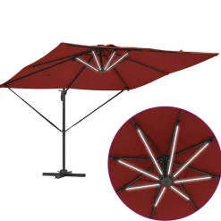 Parasol Ogrodowy Terakota Składany z Podstawą Na Taras Ogród LED 286 x 284