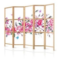 Parawan Japoński 5-panelowy Kwiaty I Motyle 225x172cm