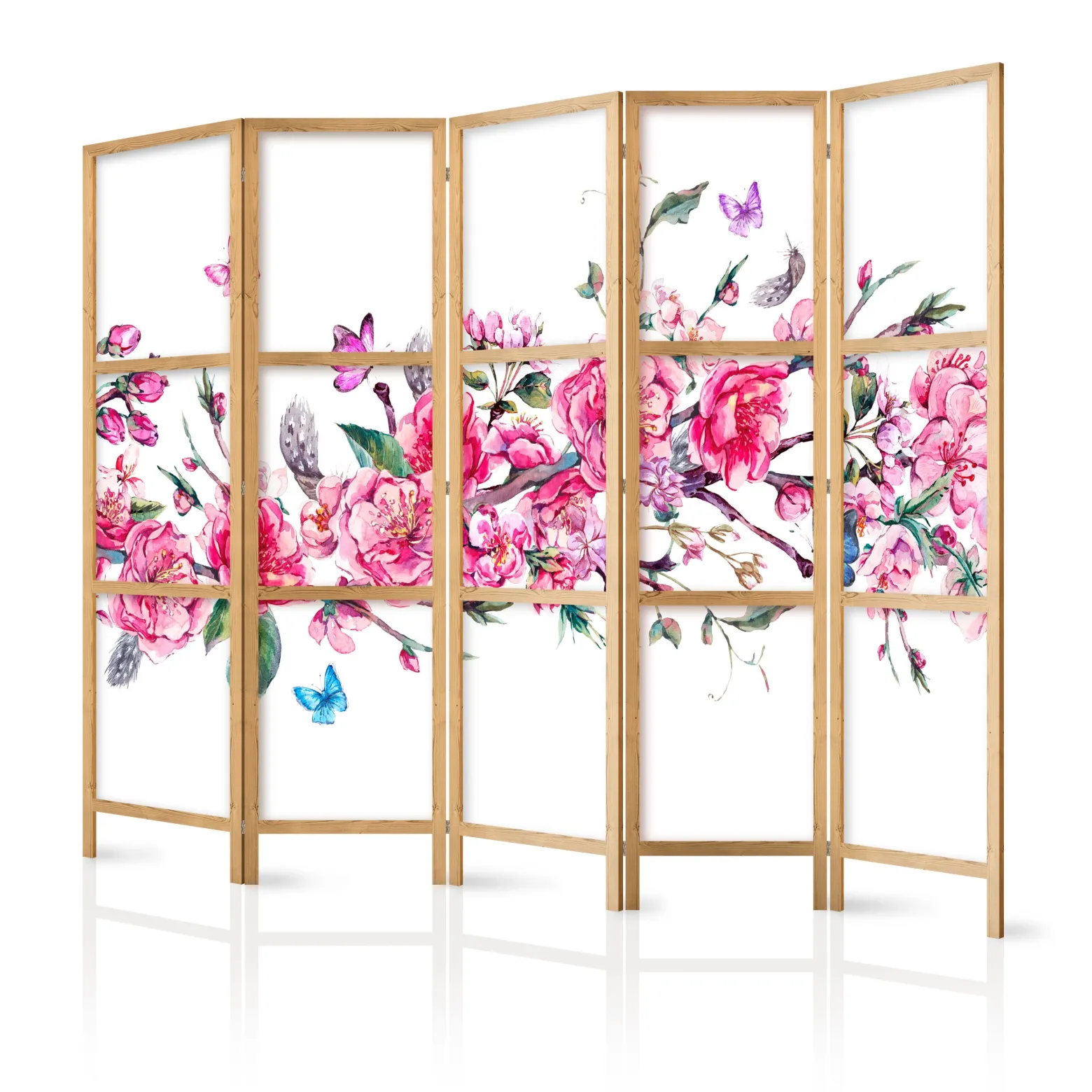 Parawan Japoński 5-panelowy Kwiaty I Motyle 225x172cm