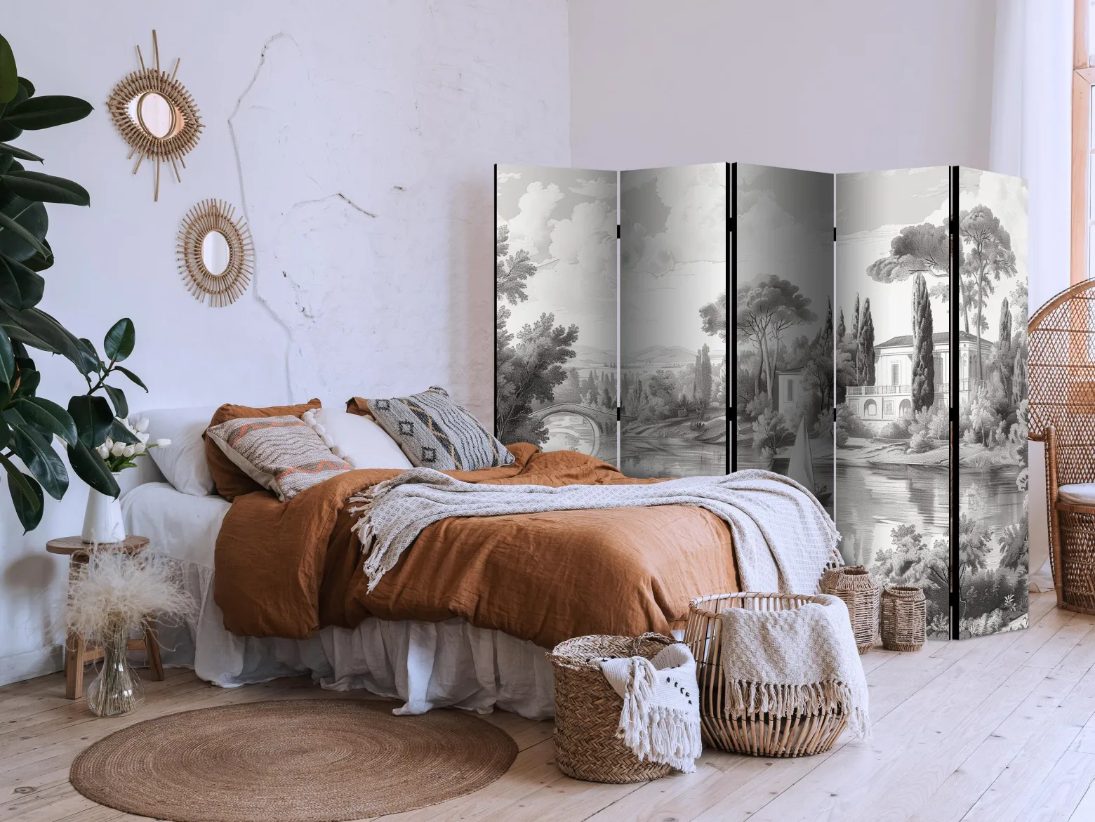 Parawan Jednostronny Czarno-Biały Pejzaż Vintage 225x172cm