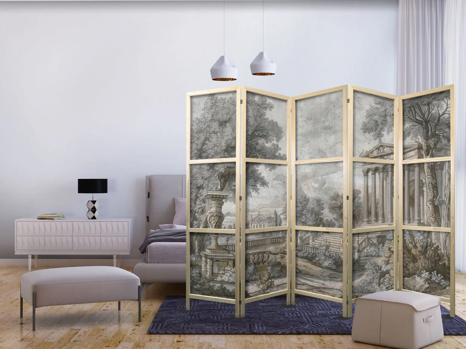 Parawan Japoński 5-panelowy Antyczny Pejzaż 225x172cm
