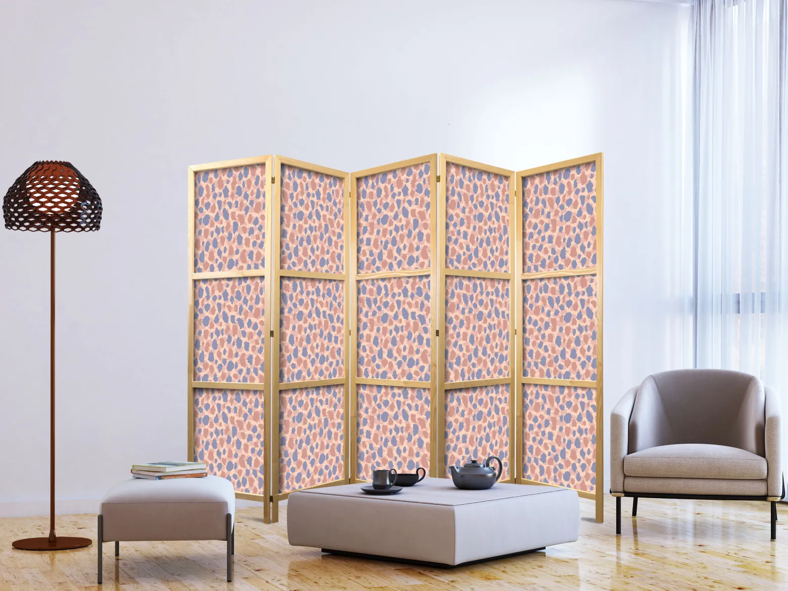 Parawan Japoński 5-panelowy Deseń Żyrafy 225x172cm