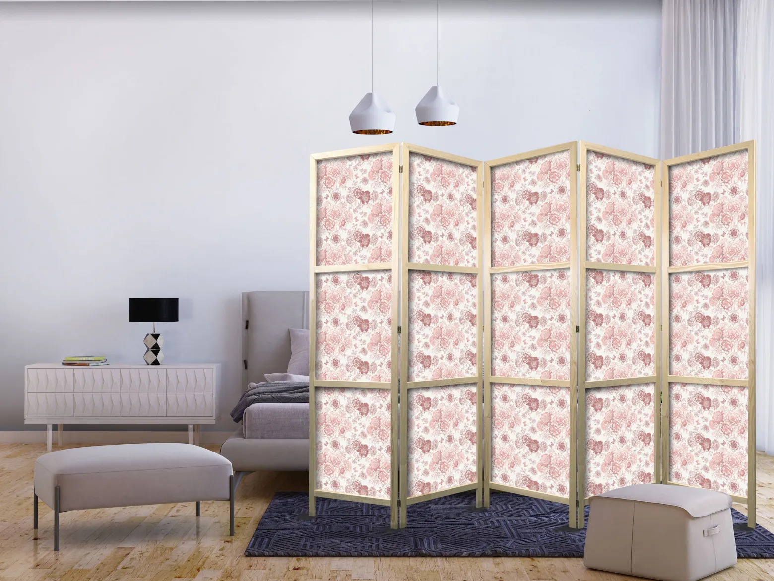 Parawan Japoński 5-panelowy Różowe Rozkwitanie 225x172cm