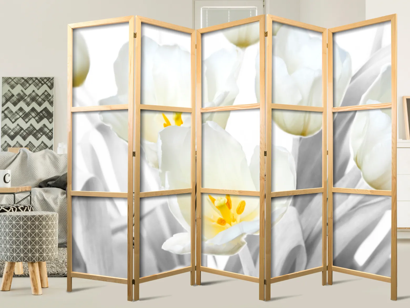 Parawan Japoński 5-panelowy Świetliste Tulipany 225x172cm